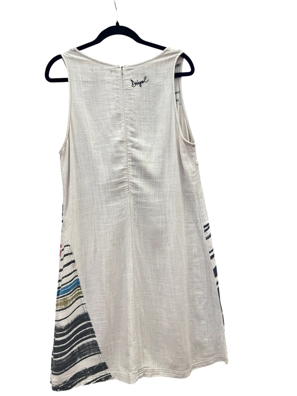 Desigual Matias Linen Blend Abstract Brushstroke Stripe Shift Dress 42 Minimal - Picture 3 of 4